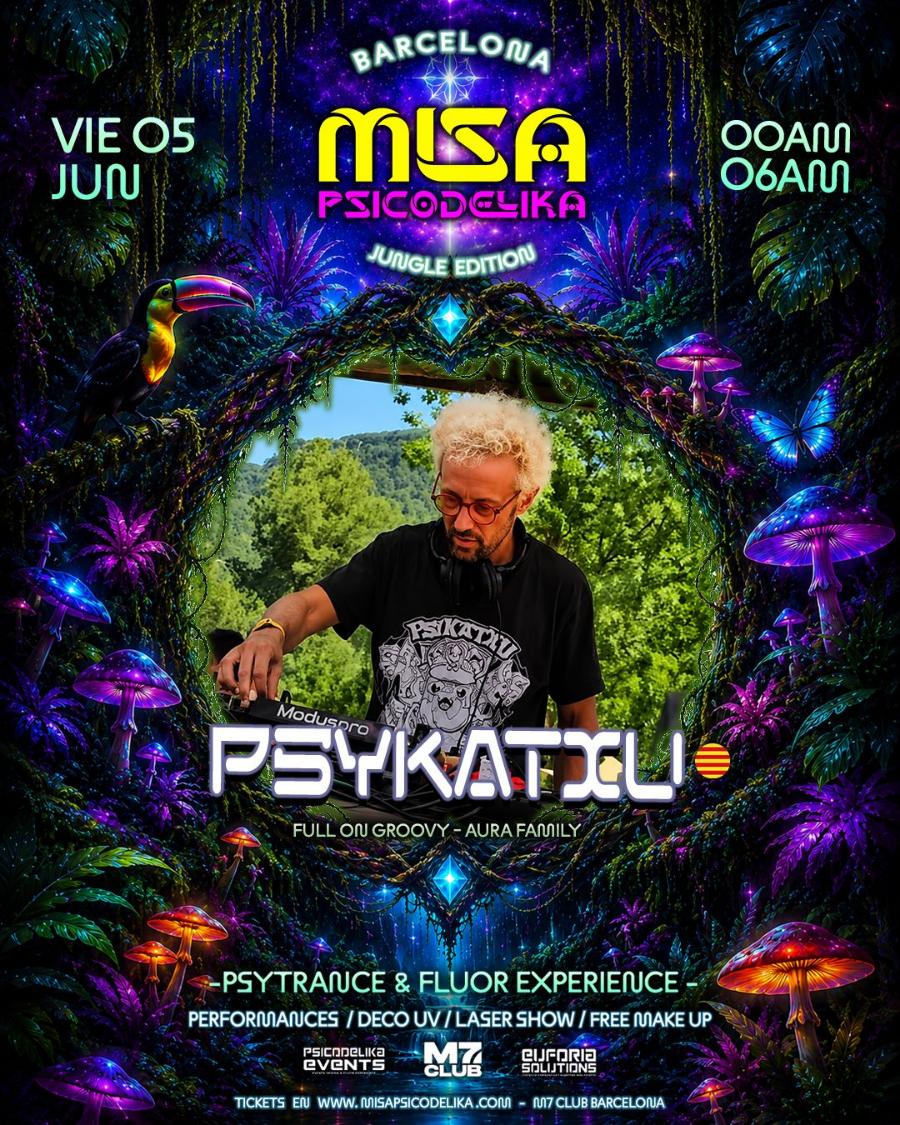 Cartel de PSYKATXU en la Misa Psicodélika del M7 Club de Barcelona